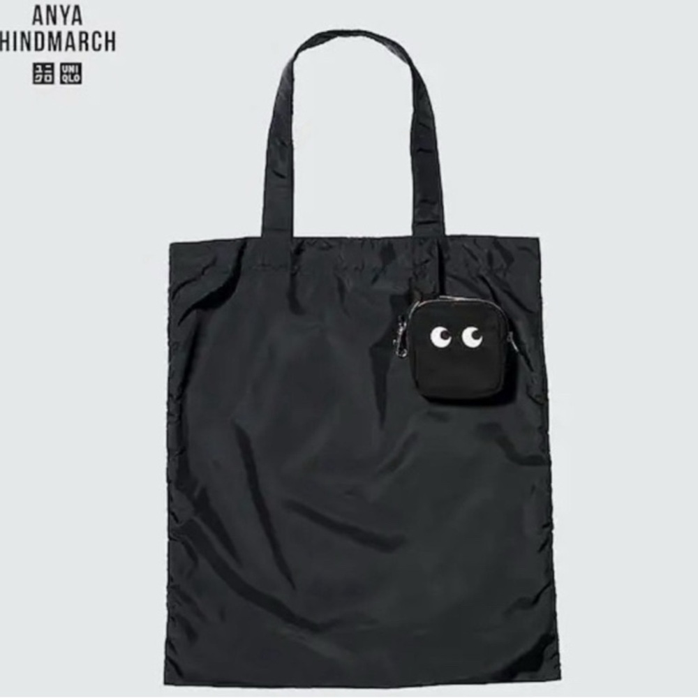 NWT Limited Edition ANYA HINDMARCH X UNIQLO Black Tote Crazy Eyes Bag with Pouch